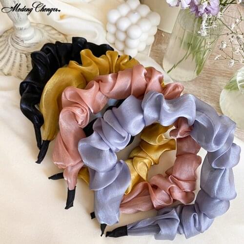 Fashion Solid Color Wild Card Hairband Trend Temperament Headwear Sweet Bright Silk Fabric Headband Woman Bezel Hair Accessories