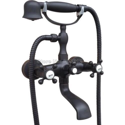 Wall Mounted Black Oil Rubbed Bronze Bathroom Handheld Shower Head Clawfoot Bath Tub Faucet with Dual Handles Mixer Tap Wtf610