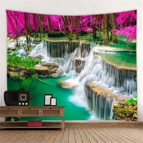 Stream Waterfall Fall Tapestry Wall Aesthetic Room Decor Home Carpet Landscape Forest Nature Tree Tapestry Wall Hanging Blanket