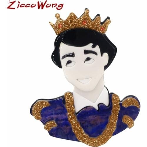 ZiccoWong New Fashion Acrylic Prince Brooch Pins For Men Boy Unique Design Crown Men Brooch Suit Decoration Jewelry