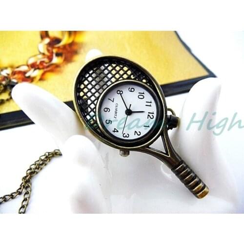 New Arrival tennis racket Pendant Sweater Chain quartz Watch Antique Bronze Chain Jewelcy Pocket Watch 12pcs/lot Free Shipping