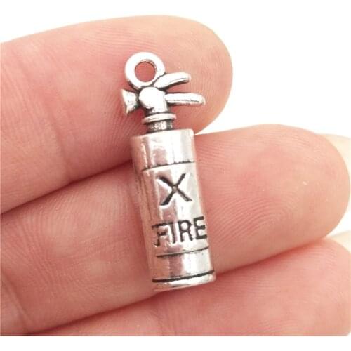BULK 30 Zinc Alloy 3D Fireman Fire Extinguisher Charms Fire Fighter Themed Antique Silver Plated DIY Bracelet Making 8*22mm 2.1g