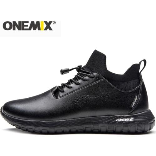 ONEMIX Men Fashion Running Shoes Sneakers Leather Luxury Brand Micro Fabric Light Sport Shoes Walking Indoor Flat Sock Shoes