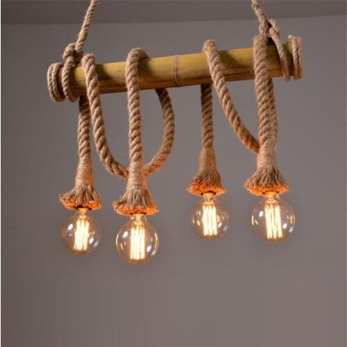 Bamboo hemp rope pendant lights creative restaurant decoration lamps retro bar table garden bamboo hunging light