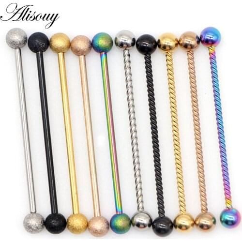 Alisouy 1pc 38mm Long Stainless Steel Industrial Piercing Ear Cartilage Plug Tunnel Jewelry Matte Straight Ear Barbell Jewelry
