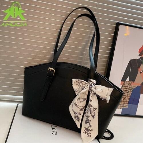 Fashion Ribbon Handbags for Women Luxury Designer New High Capacity Shoulder Bag High Quality Pu Leather Solid Color Female Tote