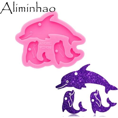 DY0666 Super Glossy Resin Dolphin mother and baby Mold Epoxy Craft Silicone Keychain Moulds Polymer Clay DIY Jewelry Making