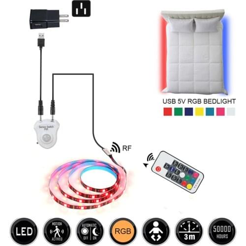 Motion Sensor LED Strip PIR Sensor LED Strip 5050 RGB USB 5V for Closet Stairs Under Bed Light Bedroom Washroom Night Lights