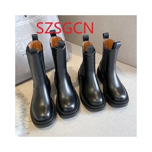 SZSGCN 2021 New Luxury Chelsea Boots Women Ankle Boots Chunky Winter Shoes Platform Ankle Boots Slip On Chunky Heel BV Boot