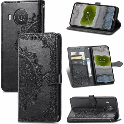 Embossed Flower PU Leather Cover For Nokia X10 Case Kickstand Wallet Card Pocket Phone Case For Nokia x 10 Funda