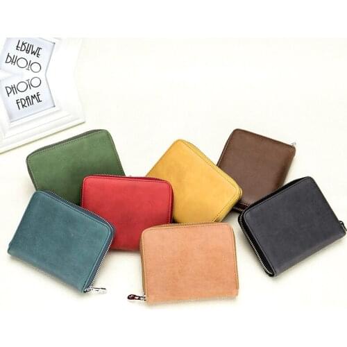 Vintage Genuine Leather Cowhide RFID Card Bag Cowhide Wallet For Women Men Business Card Holders Organizer 24 Cards Zipper Purse