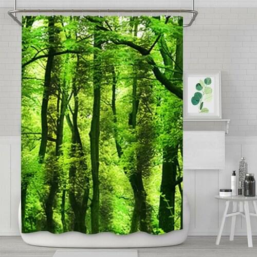 Shower Curtains Forest Trees Printed 180*180cm 180*200cm Waterproof Washable Bathroom Products Shower Curtain with Hooks
