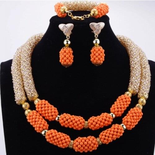 4UJewelry Bridal Jewelry Sets Gold Color Orange Crystal Acrylic African beads Jewelry Sets For Brides Women Balls Free Shipping