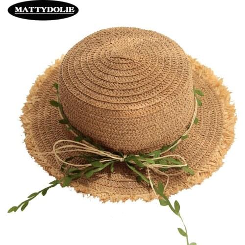 MATTYDOLIE 2019 Straw Hat Female Rattan Bow Sun Hat sSummer Hat Sunshade Beach Hat Outdoor Sunscreen Parent-child Cap