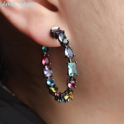 MHS.SUN New Colors Cubic Zircon Earrings Circle Round Stud Earrings For Women Luxury Jewelry Geometric Earrings Girls Party Gift