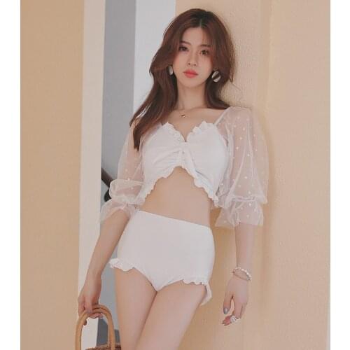 Swimsuit Woman Bikini Girls New Bathing Suit For Women Swim Wear Fairy Female Fan Breasts Sexy Lace Long Sleeve Spandex Solid