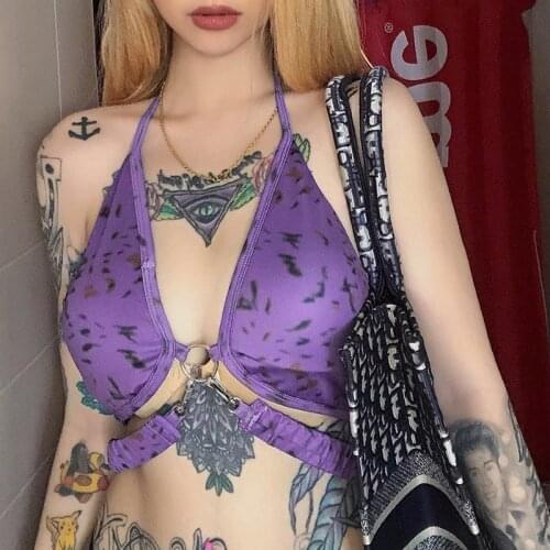 Y2k Aesthetic Crop Top Corset Halter Camisole Tank Tops Vests Sexy V-Neck Sleeveless Backless Summer 2021Bandage Exposed Party