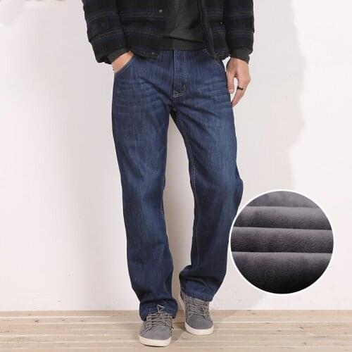 Winter Thermal Warm Men Fleece Casual Straight Jeans Stretch thick Denim Flannel soft Pants Trousers plus Size 28-48