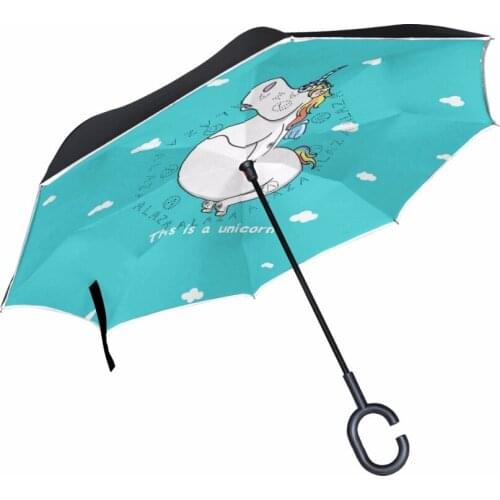 Cute Unicorn Printed Reverse Umbrella Open/Close In The Narrow Space Paraguas Drop Shipping Double Layer Windproof Car Umbrellas
