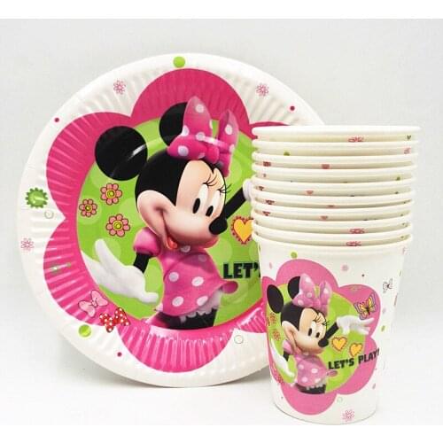 20pcs/set Plate/Cup Minnie Kids Birthday Decoration Party Supplies For Boys/Girls Minnie Mouse Party Supplies Party Favors