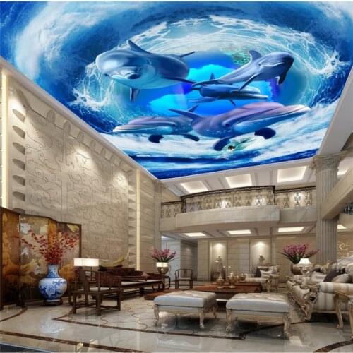 Beibehang Custom ceiling wallpaper mural Wave dolphin ceiling zenith Childrens room living room hotel 3d wallpaper papel tapiz