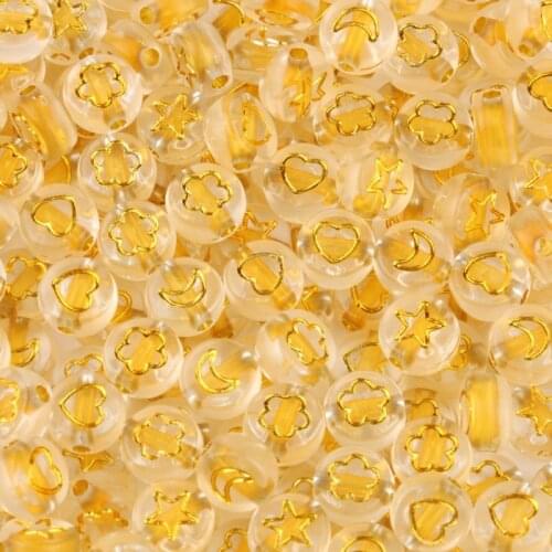 4*7mm Clear Gold Moon Star Flower Heart Acrylic Beads Round Flat Loose Spacer Beads For Jewelry Making Diy Bracelets Accessories