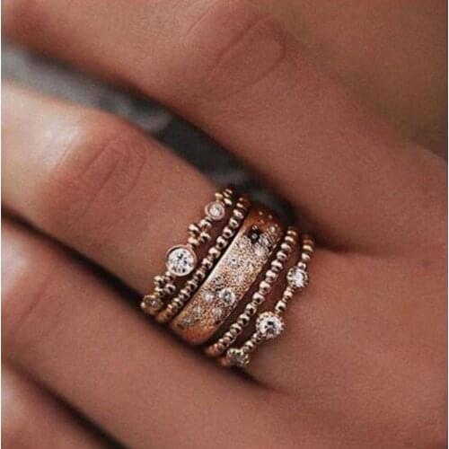 5 pcs Zircon Finger Rings Vintage Jewelry Rosegold five Rings set Fashion Accessories for Women stack Rings Valentine