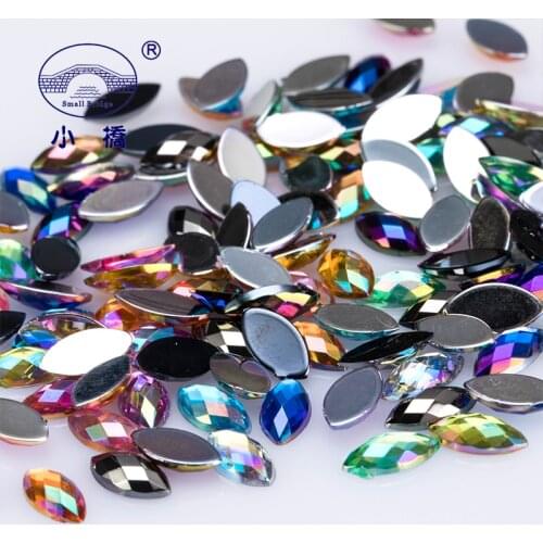 1000PCS Glitter Flatback Horse Eye Rhinestones AB Color 3D Nail Art Strass Loose Decorative Glue On Acrylic Rhinestones S031