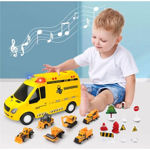 6 Types Big Storage Car & Mini Alloy Car Model with Music Light Engineering Fire Truck Diecasts Toys Vehicles for Boy Kids Gift