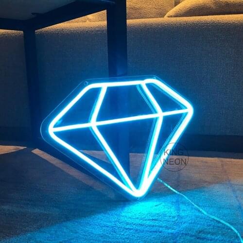 LED Neon Lights Diamond Visual Sign Art Decorative for Holiday Wedding Party Bar Shop Bedroom Room Window Open Words Decor