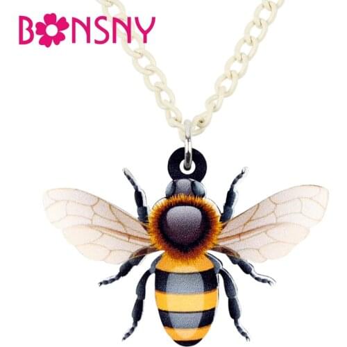 Bonsny Statement Acrylic Anime Honeybee Insect Necklace Pendant Chain Choker Fashion Animal Jewelry For Women Girls Teens Gift