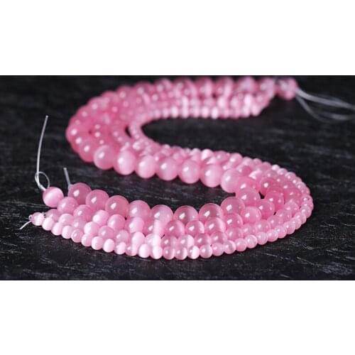 Free delivery 4/6/8/10/12mm Pink Color Cat Eye Opal Beads Natural Stone Glass Loose Beads for Jewelry Making DIY Bracelets Acces