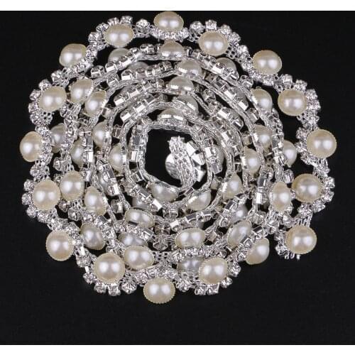 Pearl Rhinestone Chain Trim By The Yard - Bridal Dress Clothes Sweater Bags Garment Dress DIY Embellishment