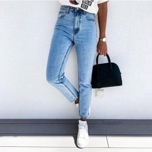 Womens High Waist Jeans Pencil Pants Female Skinny Casual Solid Long Jean 2021 Spring Ladies Fashion Denim Trousers Streetwear