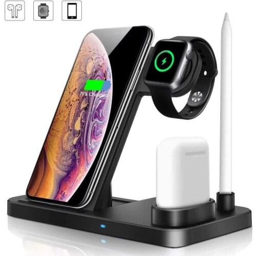 FDGAO 4 In 1 Charging Dock Station Stand 10W Fast Qi Wireless Charger for IPhone 12 11 XS XR X 8 Apple Watch 6 5 4 3 Airpods Pro