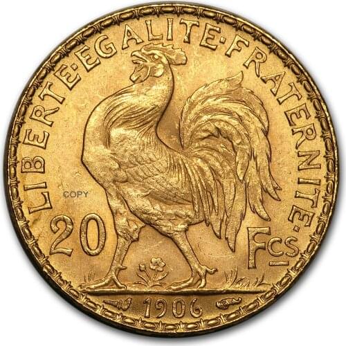 France 1906 20 Francs Gold Marianne Rooster Third Republic Brass Metal Copy Coin Liberte Replica Production