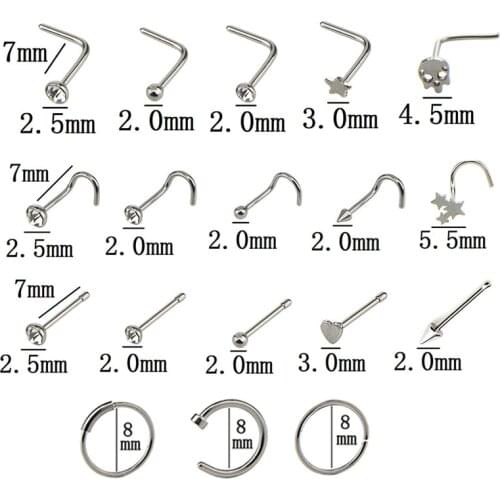 21Pcs/Set Crystal Nose Hoop Ring Bone Bar Pin Cartilage Piercing Studs Piercing Fake Piercing Pircing Jewelry Gift