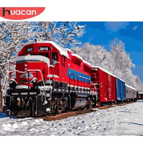 HUACAN Paint By Number Train DIY Pictures By Numbers Winter Kits Hand Painted Painting Art Drawing On Canvas Gift Home Decor
