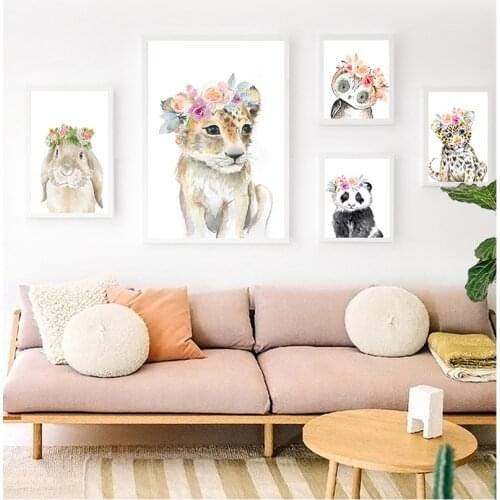 And Prints Wall Pictures Baby Kids Room Decor Llama Panda Alpaca Leopard Lion Cartoon Wall Art Canvas Painting Nordic Posters