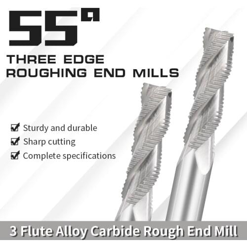 AUGT HRC55 Roughing End Mills Aluminum Carbide 3 Flute Milling Cutter 4-20mm Shank For CNC Router Bits Cutting Tools