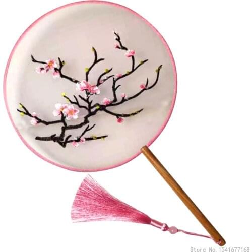 LOVE WANGYIRUO Round Embroidered Silk Fan Craft Gift Home Decoration Hanfu Animation Accessories Chinese Style Hand-held Fan