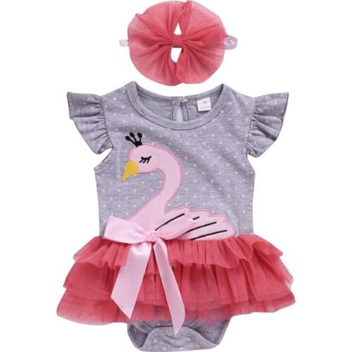 2019 cute goose embroidered jumpsuit 2 pieces baby girl jumpsuit jumpsuit + headband 3M-24M childrens newborn suit hot sale