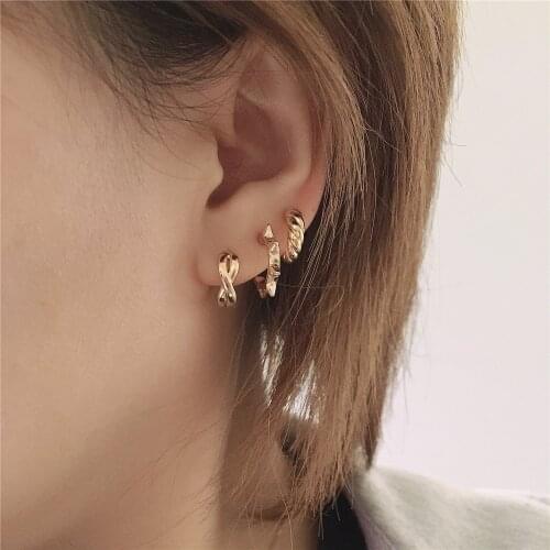 Lovely Gold Color Plating Small 3 Pair Stud Earrings Pack For Women Girl Party Daily Multi Wearing Jewelry Accessory