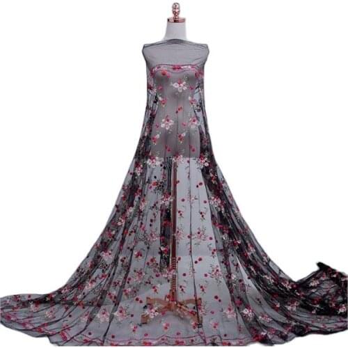 Fashion african 3D flower black lace fabric Embroidered lace fabric sewing DIY craft trim Ribbon dress guipure accessory