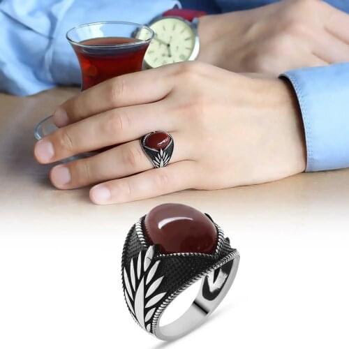 Akeek Agate Stone 925 Sterling Silver Ring for Men Jewelry Fashion Vintage Gift Onyx Aqeq Mens Rings All Size