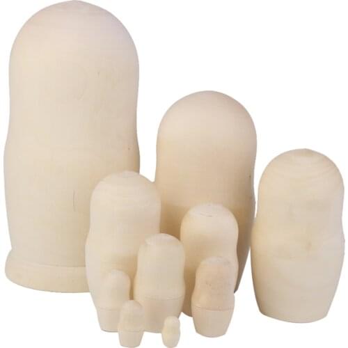 10x DIY Unpainted Wooden Blank Embryos Russian Nesting Dolls Toy