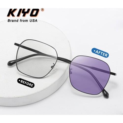 KIYO Brand 2021 New Women Men Square Photochromic Anti-Blue Light Sunglasses Metal Fashion Sun Glasses UV400 Sport Eyewear 9684