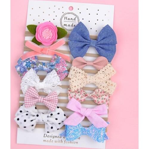 1 Set Floral Bows Solid Baby Headbands Dot Bowknot Elastic Cotton Hair Bands For Girls Nylon Princess Turban Hair Accessories