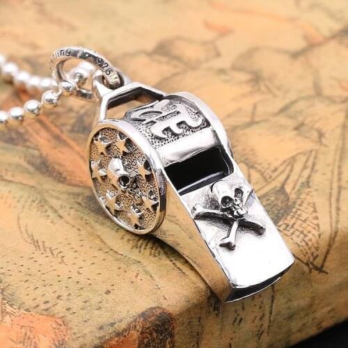 Wholesale S925 Sterling Silver Jewelry Retro Thai Silver Men And Women Models Fashion Pirate Skull Whistle Pendant