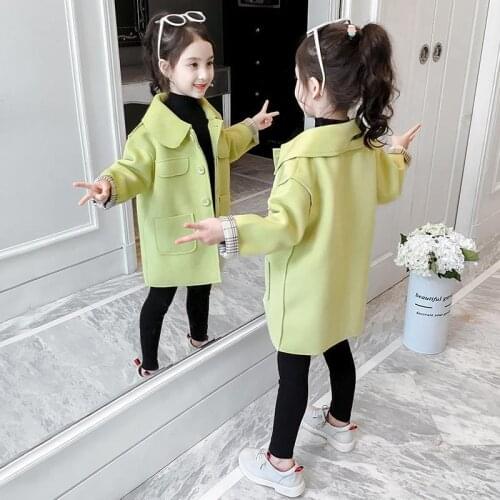 Girls' Coat Babys Kids Jacket 2021 Woolen Cloth Spring Autumn Top Cardigan Overcoat Long Sleeve Cotton Childrens Clothing